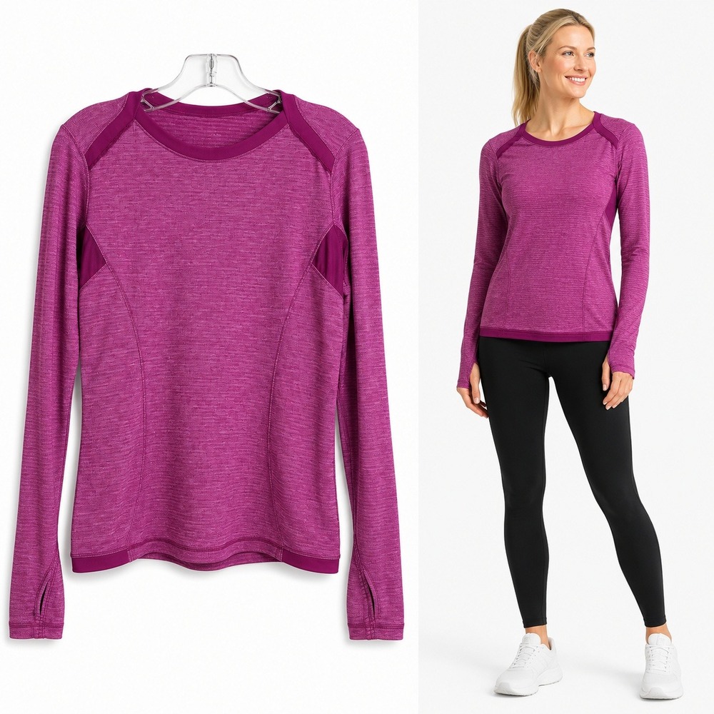 Lululemon Long Sleeve Women 4‎ Magenta Pink Space Dye Athletic Top Thumbholes